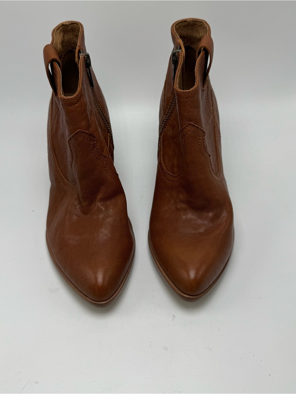 Frye Reina Cognac Leather Western Pointed Toe Ankle Booties Size 7M Boho Cowgirl - Picture 4 of 11